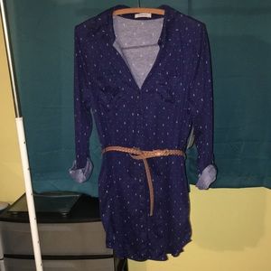 Anchor print shirt dress with belt